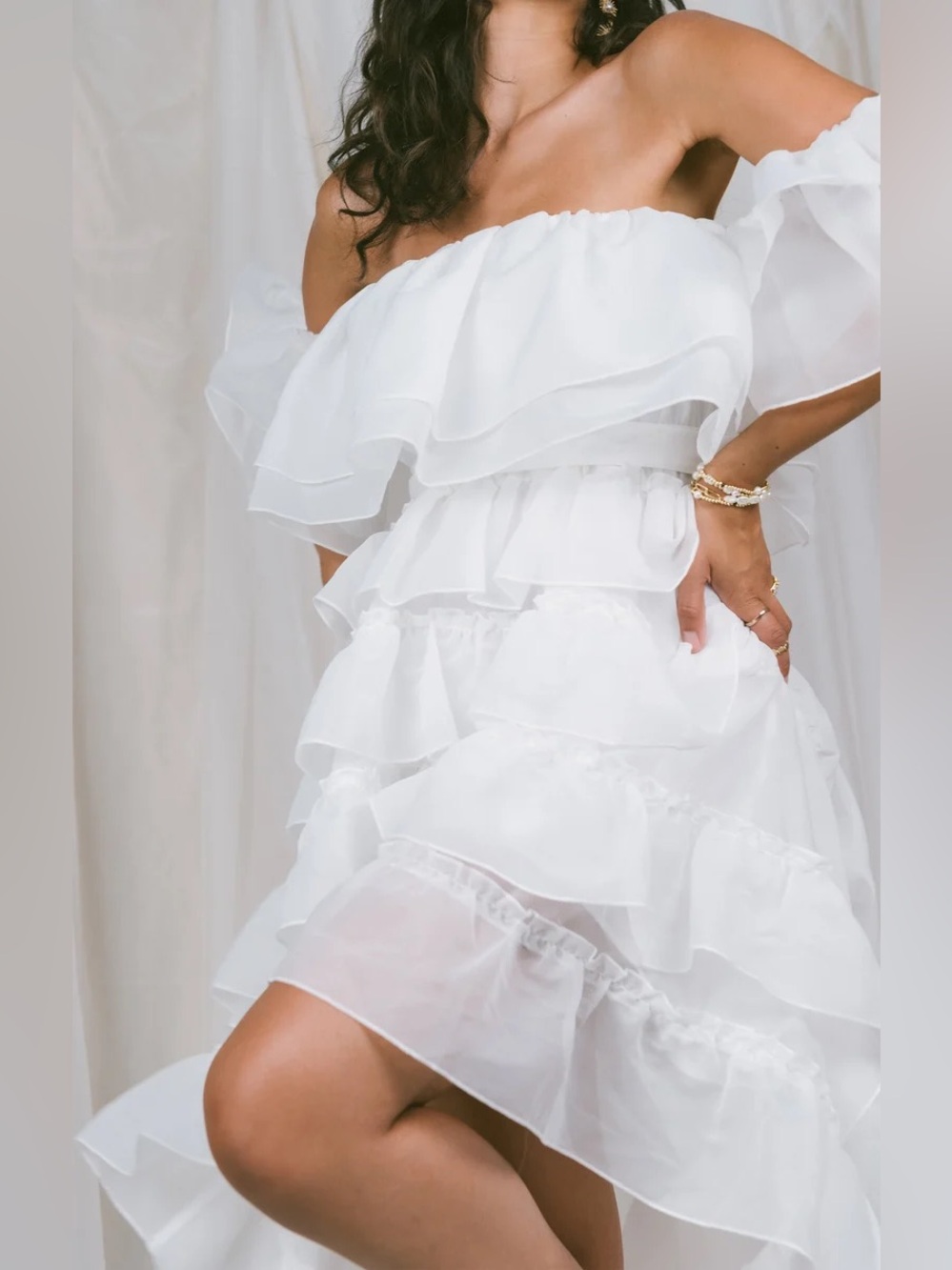 Show Me Your MuMu Brandy Maxi White One-Shoulder Ruffle Tiered Dress Bridal M